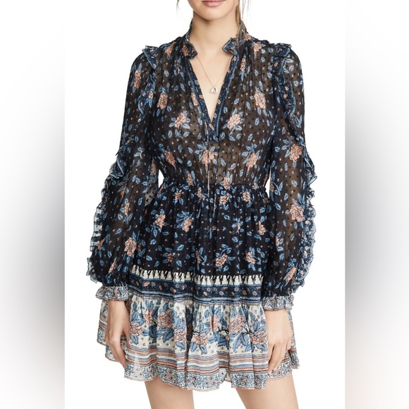 Ulla Johnson Dani black floral chiffon mini dress | 4 - Picture 3 of 12